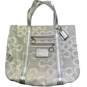 COACH Poppy Signature Silver Jacquard Tote Shoulder Bag 14575 Large Y2K
